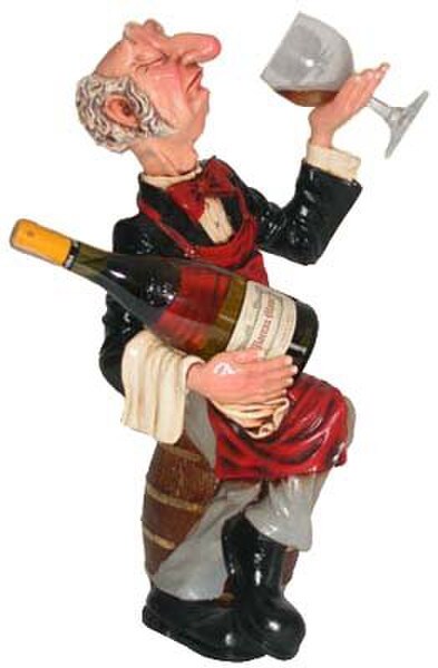 Wine consincoius sitting on barrel with glass - Wine Holder Statues